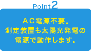 ＡＣ電源不要。測定装置も太陽光発電の電源で動作します。